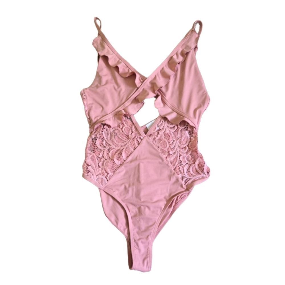 Paper Heart Swim Light Pink Ruffle and Lace One Piece Swim Suit
